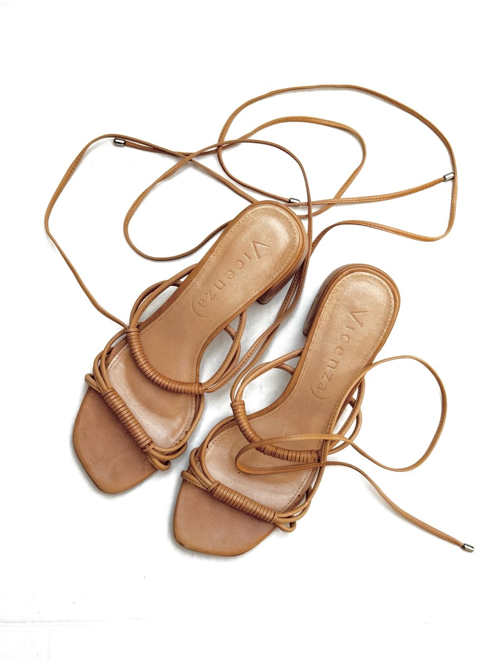 Vicenza Tan Leather Lace-Up Sandals Block Heels